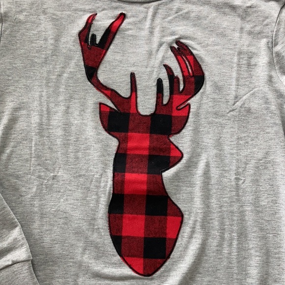 French Terry Long Sleeve Plaid Reindeer Top - Picture 9 of 10